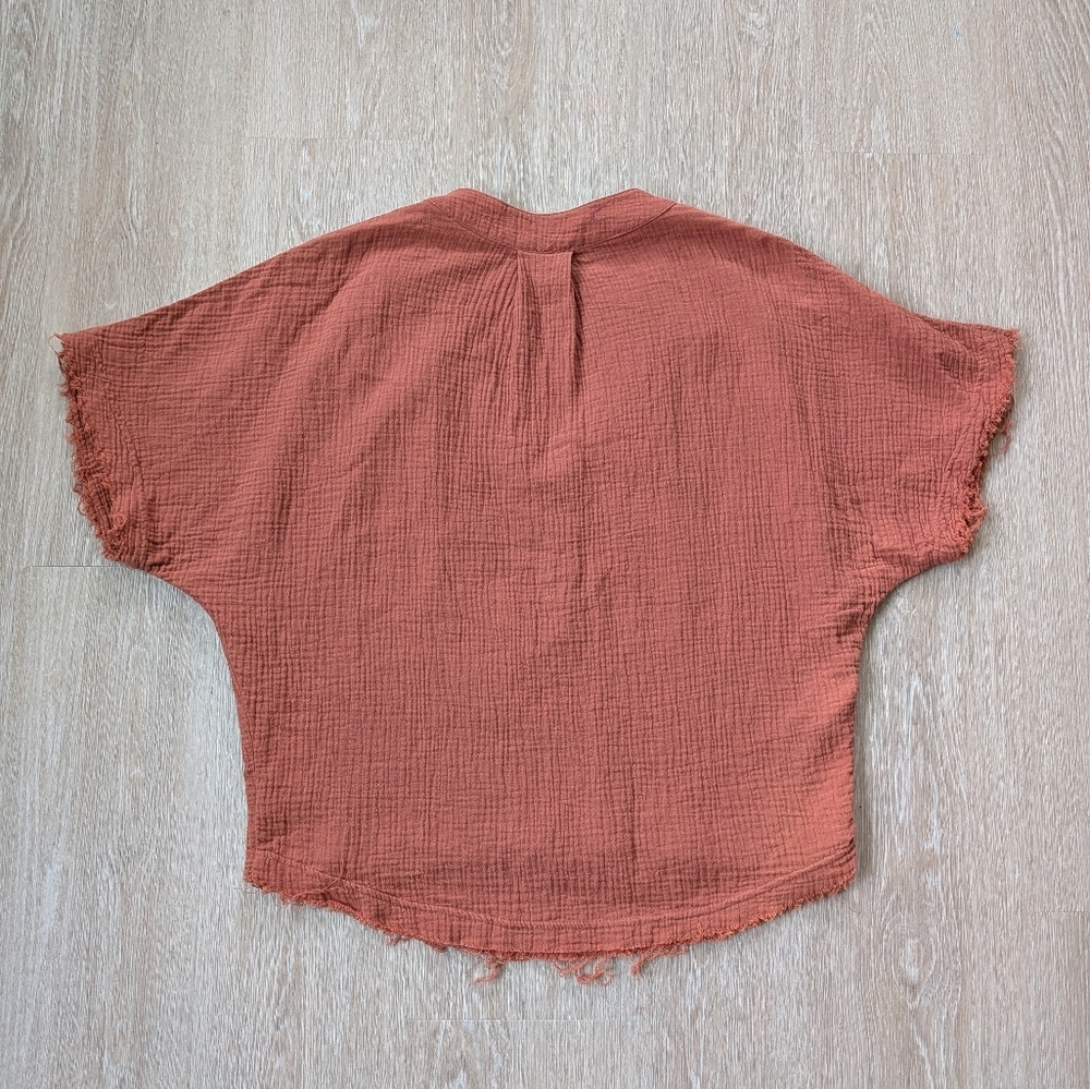 Young Fabolous & Broke Blouse Women's XS Textured Rust Orange Oversized - Picture 4 of 8